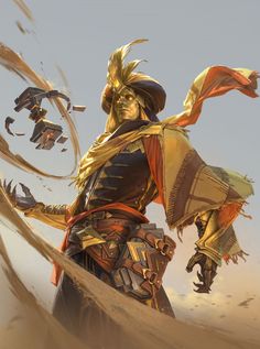 a man dressed as a pirate in the middle of a desert with his arms outstretched