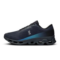 Made with more runners in mind. This high-propulsion shoe is ideal for road runs – engineered for people who run in a seated position. Expect max air time and powerful take-offs | On Men's Cloudspark Road Running Shoe in Black/Blueberry, Size: 41. Everyday running, road running, propulsion Road Running. Performance Running | Recycled Polyester Running Fashion, Road Running, Man Running, Running Shoes For Men, Running Shoe, Running Shoes, Shoes Mens, Men's Shoes, Running