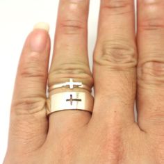 "Are you looking for a gift for anniversary or Easter? We have a solution for you and your love one. Why not consider our creation of matching couple ring? It's modern, minimalist and simple to wear and go along with any outfit of your day. Both of this ring is made for men and women. They are matching ring and also a great solution for your proposal promise ring. A simple cut out really makes them pop out. They are comfortable to wear. The women ring can also be use as a stacking ring with your Adjustable Cross-shaped Ring For Anniversary, Minimalist Cross Ring For Anniversary, Matching Couple Ring, Matching Couple Rings, Gift For Anniversary, Couple Items, Couple Ring, Matching Ring, Matching Couple