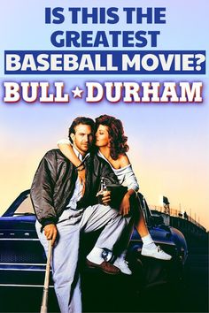 the movie poster for bull and durham is shown with an image of a man sitting on top of a woman