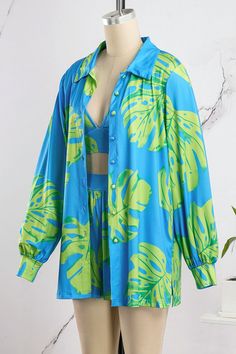 Green Long Sleeve Sets For Spring, Green Long Sleeve Spring Sets, Trendy Long Sleeve Patchwork Blouse, Green Button-up Set For Spring, Spring Long Sleeve Patchwork Blouse, Long Sleeve Patchwork Sets For Spring, Casual Long Sleeve Set For Vacation, Blue Long Sleeve Sets For Vacation, Casual Green Patchwork Blouse