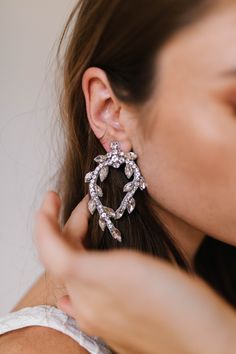 This Silver earring is intricately designed with crystal details. FINAL SALE Sparkly Flowers, Untamed Petals, Just Girl, School Dance Dresses, Small Crystals, Bridal Stores, Bride Accessories, Chandelier Style, Girl Stuff