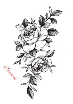 a rose tattoo design with leaves on it