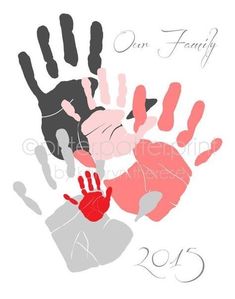 a hand print with the words our family on it and two hands in different colors