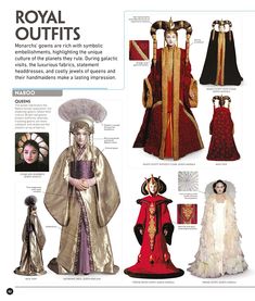 an article about royal outfits is featured in the magazine's catalogue, which features images of women dressed in period costumes