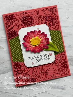 a card with a flower on it and the words thank you so much written in red