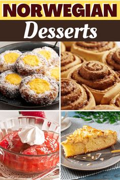 collage of different desserts with text overlay that says, norwegian desserts