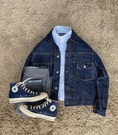 Denim Jacket Outfit Mens, Outfit Grid Men, Converse Outfit, Style Outfits Men, Denim Jacket Outfit, Street Style Outfits Men, Outfit Grid, Denim Boots, Outfits With Converse