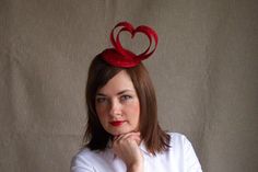 Crimson Red Valentines Day Fascinator  Heart by RubinaFascinators, $45.00 Heart Fascinator, Red Wedding Fascinator With Handmade Flowers, Elegant Red Spring Fascinator, Adjustable Brimmed Red Fascinator, Red Spring Event Fascinator, Cream Fascinator, Hat Cream, Valentines Day Wedding, Hair Decor