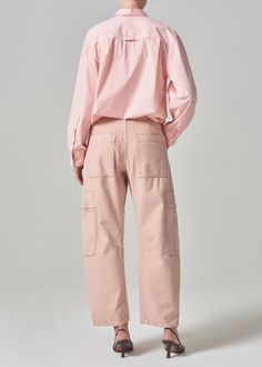 Easy and effortless. Our Marcelle features cargo-inspired detailing and relaxed straight leg that tapers at the ankle. Crafted a breathable but rigid, non-stretch twill for all day wear - style yours back to heels or sneakers. This fit is true to size. Looks Like: Washed out soft pink Feels Like: Midweight yet breathable rigid twill with a soft hand that gives a vintage feel. This product is made with regenerative cotton from Citizens of Humanity Group’s Regenerative Cotton Program. Our program Spring Everyday Cargo Jeans With Patch Pockets, Spring Cargo Jeans With Patch Pockets For Everyday, Spring Relaxed Fit Cargo Jeans For Workwear, Spring Utility Cargo Pants For Workwear, Utility Cargo Pants For Spring Workwear, Chic Cargo Jeans With Cargo Pockets For Workwear, Spring Workwear Relaxed Fit Cargo Jeans, Utility Style Everyday Cargo Pants For Spring, Spring Cargo Jeans Relaxed Fit For Workwear