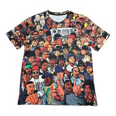 Hip Hop Legends All Over Rapper Print Tee New With Out Tag's If You Have Any Questions Please Ask Before Purchasing. Check Out All Of Our Other Great Items B62 The Hip Hop Legends All Over Rapper Print Tee Is A Vibrant And Stylish T-Shirt Crafted From 100% Polyester, Featuring An Eclectic Array Of Images Showcasing Iconic Rappers And Influential Figures In Hip Hop Culture. This Unique Design Celebrates The Rich History And Diversity Of The Genre, Making It A Perfect Choice For Music Enthusiasts Band Merch Printed T-shirt For Streetwear, 90s Style Printed T-shirt For Streetwear, Pop Culture Graphic Print Tops In Relaxed Fit, Relaxed Fit Graphic Print Tops Pop Culture, Relaxed Fit Graphic Print Tops For Pop Culture, Casual Streetwear Shirt With Character Print, Casual Shirt With Character Print For Streetwear, Casual Character Print Shirt For Streetwear, Casual Graffiti Print Fan Merchandise T-shirt