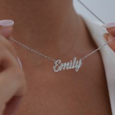 "Personalized Minimalist Name Necklace, Custom Name Necklace for Her, Christmas Gift for Mom, Dainty Name Necklace, Minimalist Necklace with Name, This necklace will be certainly GREAT GIFT for Christmas, Anniversary, Mother`s day, Birthday, Engagement, Bridesmaid or Girlfriends. INFO ABOUT PRODUCT *Material: High Quality 925 Sterling Silver/14K Solid Gold. *Finish: Sterling Silver, 14K Gold-Plated, 14K Rose Gold-Plated and 14K Solid Gold, 14K White Gold, 14K Rose Gold. *Chain Size: 14\", 16\", Silver Clavicle Necklace For Christmas, Silver Clavicle Chain Necklace For Christmas, Custom Name White Gold Necklace As A Gift, Silver Name Necklace With Clavicle Chain For Birthday, Everyday Silver Necklace With Custom Name, Elegant Personalized Nickel-free Name Necklace, Customized Silver Necklace For Everyday, Silver Everyday Name Necklace With Clavicle Chain, Silver Clavicle Chain Name Necklace For Everyday