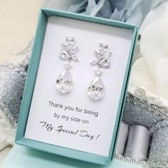 "⚠️⚠️⚠️ PLEASE MAKE SURE TO SEE THE PHOTO TO CHOOSE WHICH MESSAGE CARD NUMBER (#1-30) YOU WOULD LIKE ⚠️⚠️⚠️ SPECIFICATIONS: ♠ For Earrings * Metal Type : Rhodium plated * Material : Cubic Zirconia *Earrings Length : 1 5/16\" (3.4 cm) ♠ Message gift box * There is a white lining cushion behind the message card for added protection of the jewelry. * Box Size :2\" x 3\" * Box color : White, Kraft, Oatmeal, Jade Matte, Blue Ice Gloss, Forest Matte, Red Matte, Orchid Matte, Purple Matte, Navy Matte, Cubic Zirconia Earrings For Mother's Day Wedding, Hypoallergenic Sterling Silver Bridal Earrings For Wedding, Cubic Zirconia Bridal Drop Earrings For Gift, Cubic Zirconia Teardrop Dangle Earrings As Gift, Dangle Teardrop Earrings In Cubic Zirconia As Gift, Hypoallergenic Cubic Zirconia Bridal Earrings For Wedding, Hypoallergenic Cubic Zirconia Bridal Earrings, Hypoallergenic Drop Bridal Earrings As Gift, Hypoallergenic Teardrop Dangle Earrings For Wedding