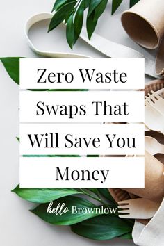 the words zero waste swaps that will save you money on top of some leaves