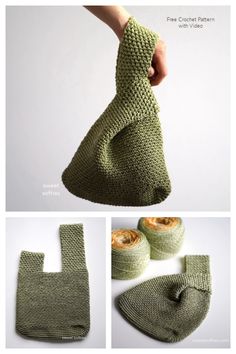 crocheted bag and hat made out of yarn, with instructions to make it