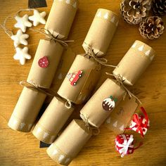 several wrapped presents are sitting on a table