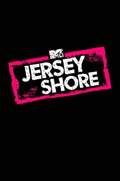 the jersey shore logo on a black shirt with pink and white lettering that says jersey shore