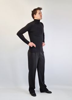 "Golf men's, tight-fitting silhouette with long raglan sleeves and a stand-up collar. The model fits perfectly. It is made of stretch knitwear, an indispensable item for training, the fabric does not wrinkle, is well washed, dries quickly. INDIVIDUAL TAILORING (DISCUSSED BEFORE ORDERING) If you want to change the style of clothes (shorten, make it longer, add a sleeve, etc.) you can order individual tailoring from us. You can also individually order ANY SIZE of clothes from us up to size XXS or Classic Black Stretch Turtleneck, High Stretch Winter Turtleneck With Thumbholes, Black Stretch Turtleneck With Funnel Neck, Winter High Stretch Turtleneck With Thumbholes, Black Long Sleeve Turtleneck With Thumbholes, Winter High-stretch Turtleneck With Thumbholes, Fitted Black Long Sleeve Turtleneck, Black Fitted Long Sleeve Turtleneck, Classic Stretch Bottoms For Winter