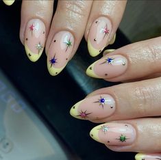 Starry Nail Designs, Nails With Jewels, Set Nails, Nails Yellow, Magic Nails, Vintage Nails, Nails Cute