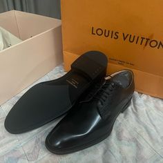 Black Louis Vuitton Dress Shoes, Never Worn With Receipt Size 11 Luxury Black Oxfords For Office, Luxury Black Pointed Toe Oxfords, Luxury Black Dress Shoes For Office, Designer Black Oxfords For Office, Luxury Patent Leather Evening Oxfords, Party Oxfords With Branded Insole And Plain Toe, Designer Wingtip Dress Shoes For Work, Luxury Black Dress Shoes With Pointed Toe, Designer Semi-formal Oxfords With Branded Insole