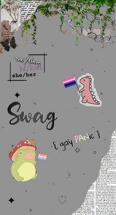 the word swag is surrounded by images of dinosaurs and other things that appear to be in different languages