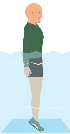 an animated man standing in the water with his feet on the edge of the water