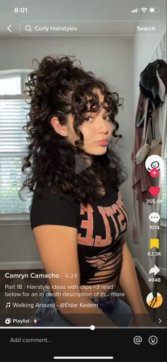 Curly Hair Esthetics, Hairstyles With Bangs Curly Hair, Vampire Curly Hair, Cute Curly Bangs Hairstyles, Cute Hairstyles For Curly Hair With Bangs, 3b Hair With Bangs, Curly Haired Bangs, Hairstyles For Curly Bangs, Curly Beanie Hairstyles