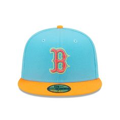 Make your Boston Red Sox fandom stand out with this Vice Highlighter 59FIFTY hat. Crafted by New Era, it features team graphics over a blue and orange design. This fitted hat will highlight Boston Red Sox team spirit at every opportunity. Structured fit Officially licensed Contrast-color undervisor High Crown Imported Embroidered graphics with raised details Fitted Brand: New Era Material: 100% Polyester Six panels with eyelets Flat bill with ability to curve Wipe clean with a damp cloth Right s Casual Blue Trucker Hat For Fans, Blue Fitted Hat For Baseball Season Fan Merchandise, Fun Blue Flat Bill Hat, Blue Retro Baseball Cap For Sports, Retro Blue Baseball Cap For Sports, Retro Blue Baseball Cap, Retro Blue Snapback Hat For Sports Events, Blue Retro Sports Hat, Casual Snapback Hats For Fan Events