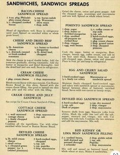 an old menu for sandwiches and sandwich spreads