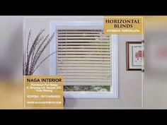 an advertisement for a window covering company with the words horizontal blinds in front of it