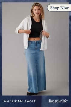 Rigid cotton denim with no stretch/Medium wash Everyday Cotton Straight Leg Denim Skirt, Everyday Cotton Denim Skirt Straight Leg, Everyday Cotton Denim Skirt With Frayed Hem, Casual Faded Denim Skirt, Faded Cotton Denim Skirt For Spring, Denim Blue Skirt For Everyday, Casual Medium Wash Straight Leg Denim Skirt, Relaxed Fit Denim Skirt With Straight Leg, Casual Medium Wash Denim Skirt Straight Cut