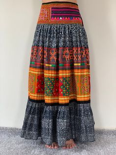 "Maxi Hmong elastic waist Skirt,Thailand Hmong Hill Tribe Maxi Skirt,Amazing Hilltribe skirts , made by Hilltribe fabric Maxi Hmong elastic waist Skirt, 100% cotton and Hilltribe Fabric Measurements - W 28-36\" - Hip 50\" - Total Length : 40\" ❤️ PAYMENT We accept payments via PayPal only. ❤️❤️ Delivery Time : USA only 2business days Canada: 2- 3 business days France: 2- 3 business days Germany 2- 3 business days North America: 2- 3 business days Europe: 2- 3 business days Australia, New Zealand Hmong Clothing, Traditional Multicolor Maxi Skirt, Hmong Skirt, Hmong Women Hat, Yoga Harem Pants, Samurai Pants, Handmade Pants, Genie Pants, Non-stretch Multicolor Bohemian Maxi Skirt