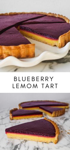 blueberry lemon tart on a white plate