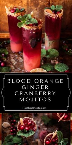 blood orange cranberry mojitos with mint leaves and garnishes