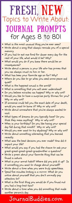 a poster with the words fresh new topics to write about journal prompts for ages 3 - 8