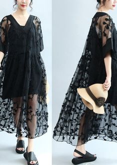 summer 2017 black embroidery lace dresses plus size maxi dressThis dress is made of cotton or linen fabric, soft and breathy. Flattering cut. Makes you look slimmer and matches easlily. Materials used:laceMeasurement:ne size fits all for this item. Please make sure your size doesn't exceed this size: BUST-142cm length 123cm / 47.97"bust 142cm / 55.38"Sleeve length 42cm / 16.38"measurement for the inside dress One size fits all for this item. Please make sure your size doesn't exceed this size: 3 Plus Size Maxi Dress Summer, Plus Size Maxi Dress, Muumuu Dress, Mumu Dress, Black Embroidery, Dresses Plus Size, Loose Fitting Dresses, Plus Size Maxi, Lace Dresses