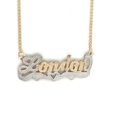 Own a one of a kind custom hand made nameplate necklace. This design can be made in your name or any name of your choice. Its completely hand made from start to finish. The attention to detail really comes out as compared to a machine made one that looks bland and no design. This particular designs comes in yellow gold back and white gold top with hand carved heart with diamond cuts throughout the piece to give it a beautiful luster and shine while making the nameplate really stand out. You can buy a chain or attach your own. Available in 10k and 14k pure gold. Please allow 3-5 business days for your handmade order to ship. Please contact us with any questions or inquiries.  Please Note: All our items are handmade and therefore there will be variations in listed measurements. Please Use me Carved Heart, Nameplate Necklace, Personalized Pendant, Gold Top, Pure Gold, Gold Heart, Heart Of Gold, Name Plate, Name Necklace