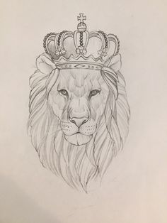 a drawing of a lion with a crown on it's head, in pencil