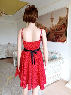 "Full Dress Pin Up Dress Rockabilly dress Red polka dot dress retro dress 70s red dress vintage summer dress Midi Dress L height of the woman in the photo - 180 cm Please refer to photos for details of condition. Condition: very good vintage Measurements: Length: 87 cm/34.3\" Bust: 96 cm/38\" Waist: 78 cm/ 30,7\" Hips: FREE Size: L note The color on the pictures may vary due to monitor settings and light reflections. Ready to ship Please do not hesitate to contact with me for any questions. Than Summer Rockabilly A-line Dresses, Red A-line Vintage Summer Dress, Summer Pinup Dresses For Party, Summer Party Pinup Dresses, Summer Pinup Party Dresses, Red A-line Dress For Picnic, Polka Dot Dresses For Summer Picnic, Polka Dot Summer Dress For Picnic, Red 1950s Style Spring Dress