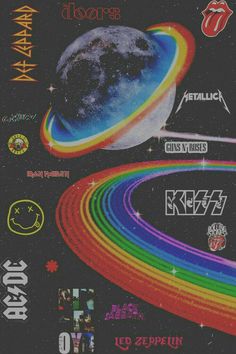 the rolling stones concert poster, with their names in rainbows and stars on it