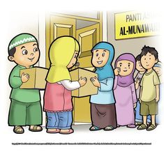 a group of people standing around each other in front of a door with a sign that says panti asu al - muna walah