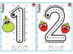 two numbers with the same faces and one has an apple on it, as well as another