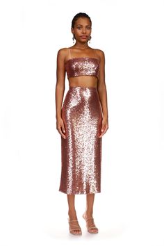 Rose Gold Sequin Skirt, Sequin Two Piece, Rose Gold Sequin, Skirt And Top, Gold Sequin, Cropped Top, Skirt Top, Skirt Set, Sequin Skirt