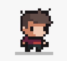 the pixel art is very simple and it looks like he's holding something in his hand