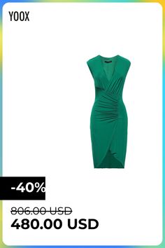 jersey, logo, solid color, deep neckline, sleeveless, no pockets, no fastening, fully lined, stretch , Color: Green , Size: 4 Spring Elastane Sleeveless Dress For Night Out, Sleeveless Elastane Dress For Date Night, Spring Sleeveless Elastane Dress For Night Out, Sleeveless Elastane Dress For Spring Night Out, Elegant Elastane Dress With Surplice Neckline, Elegant Dress With Surplice Neckline In Elastane, Sleeveless Ruched Elastane Dress, Bodycon Sleeveless Elastane Dress, Elastane Bodycon Sleeveless Dress For Night Out