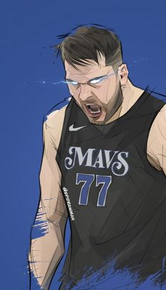 a drawing of a basketball player with his mouth open