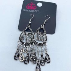 Paparazzi Eastern Excursion Silver Earrings Trendy Nickel-free Silver Beaded Earrings, Trendy Silver Nickel-free Beaded Earrings, Gray Dangle Jewelry For Party, Trendy Silver Beaded Earrings, Trendy Teardrop Chandelier Earrings For Pierced Ears, Trendy Adjustable Silver Beaded Earrings, Summer Silver Earrings With Dangling Beads, Gray Dangling Jewelry For Parties, Silver Dangling Beads Earrings For Summer