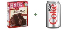 two boxes of cake and a can of coke with the same product on it,