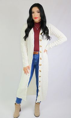 Autumn Breeze Cardigan – Luvina Boutique Wool Cardigan Outfit, Long White Sweater, White Sweater Outfit, Long White Cardigan, Trendy Work Outfit, Outfit Cardigan, Autumn Breeze, Black Oxfords, Model Face