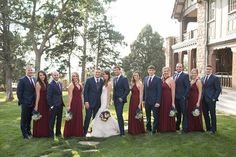 a bride and groom with their bridal party